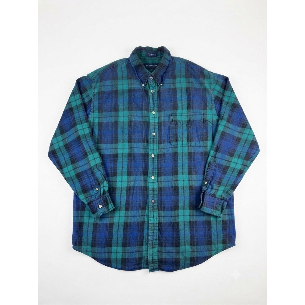 Britches Green Blue Plaid Flannel Shirt Men's XL 100% Cotton Long Sleeve Button